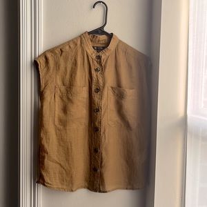 Banana Republic 100% Ramie Mustard Color Button Down Shirt Size XS